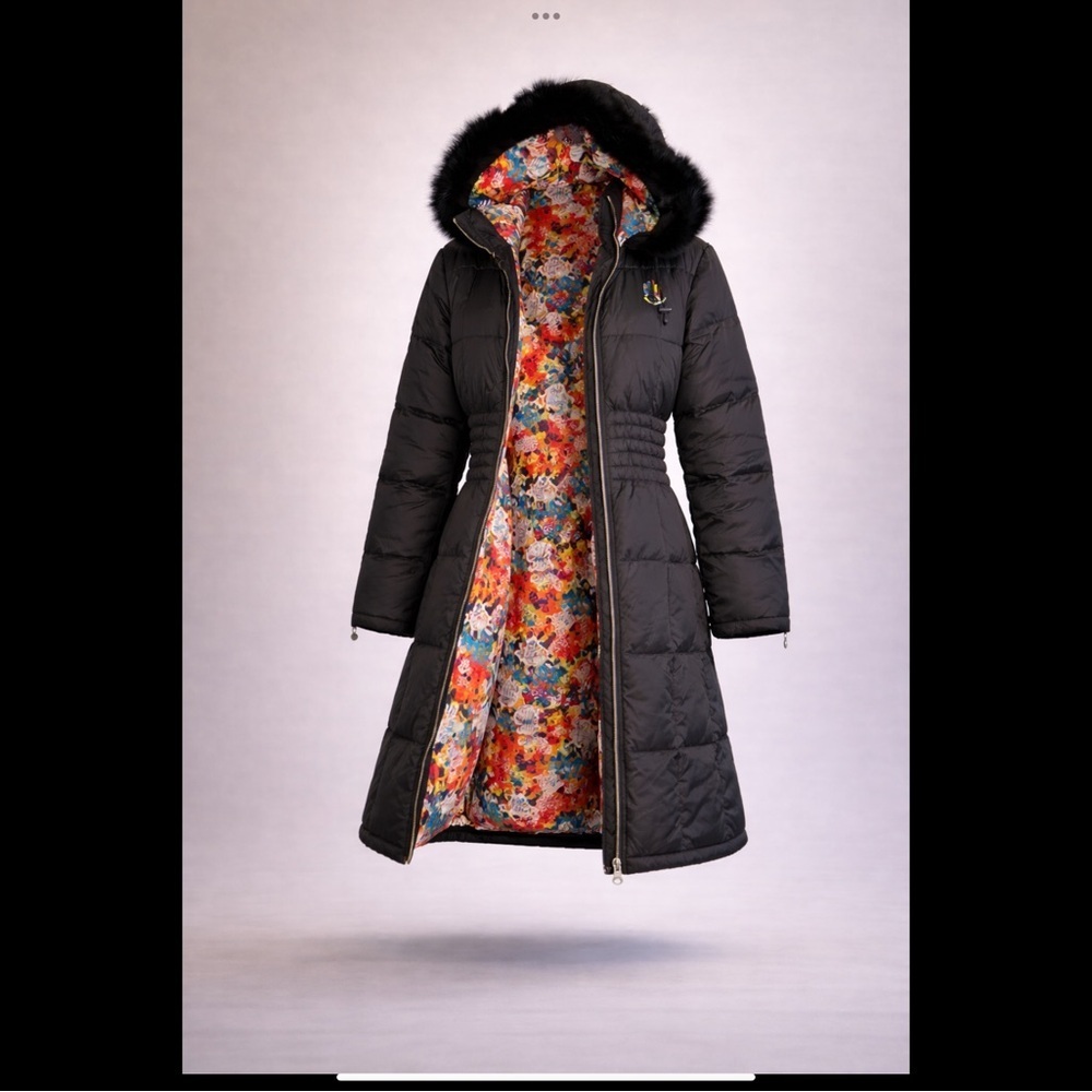 Miskeen Originals Long Puffer Coat Faux Fur Hood Graphic Lining XL